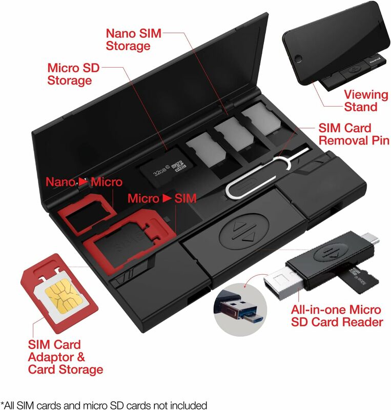 Lector de Flash de tarjeta de memoria USB para MicroSD TF con MicroUSB y lector OTG tipo C para teléfono + funda de almacenamiento de tarjeta SIM y soporte para teléfono