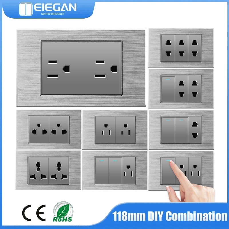 US Thailand Universal Standard Socket Wall Switch Brushed Panel Multifunctional Power USB Type-C Socket Combination 118mm * 72mm
