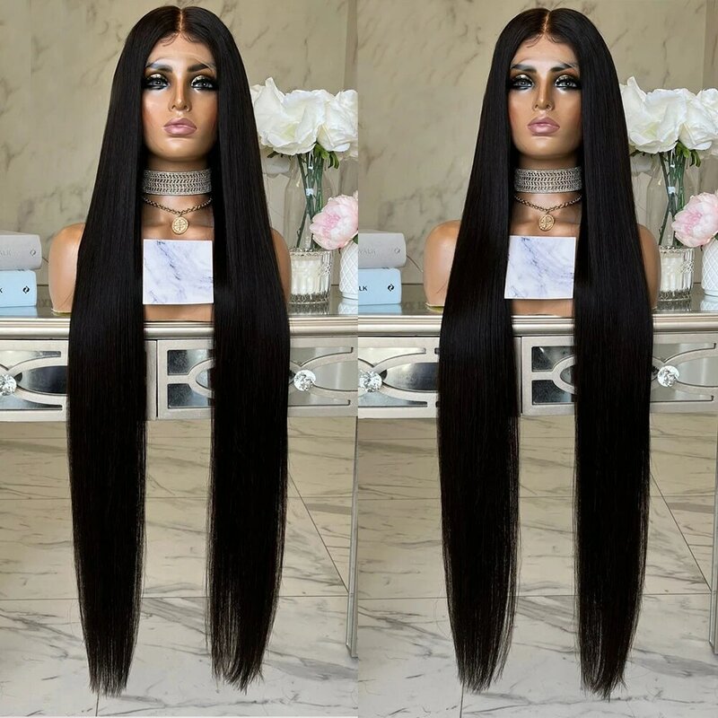 UNIQUEWIG 32inch Long Black Wigs Silk Straight Synthetic Glueless Lace Front Wig for Women Natural Hairline Heat Resistant Fiber