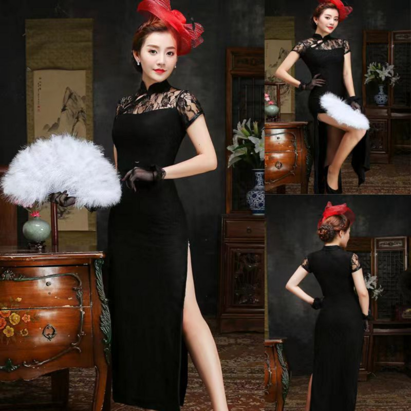 Women Elegant Lace Cheongsam Fashion Sleeveless Elegant Woman Chinese Dresses Vestidos Lady Sexy Club Bodycon Party Uniform