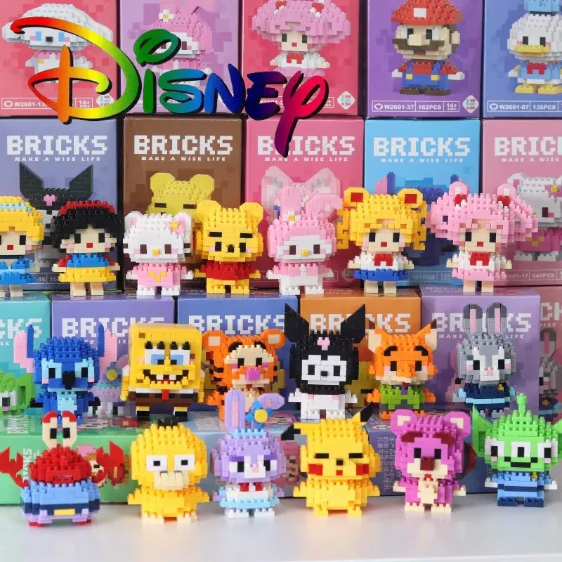 Disney Stitch blok bangunan Anime Kawaii kartun mini aksi figur anak-anak blok rakitan DIY hadiah mainan untuk anak-anak