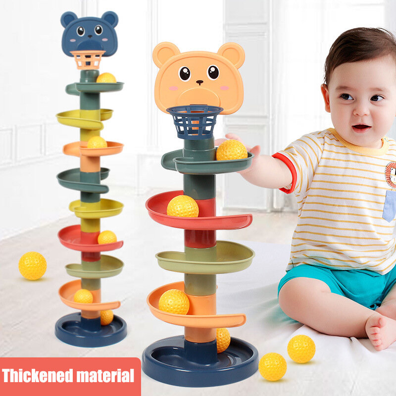 Baby Toys Sliding Rolling Balls Pile Tower Stacking Early Educational Puzzle Rotating Spin Track Toddler Gifts For Children Kids