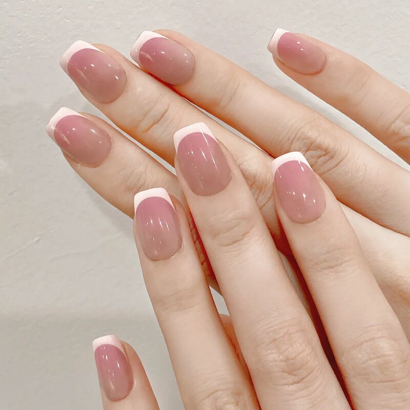 10 pezzi carino rosa dolce principessa rimovibile fatto a mano indossare Nail Art semplice ragazza energica breve unghie finte in polvere fard Patch per unghie