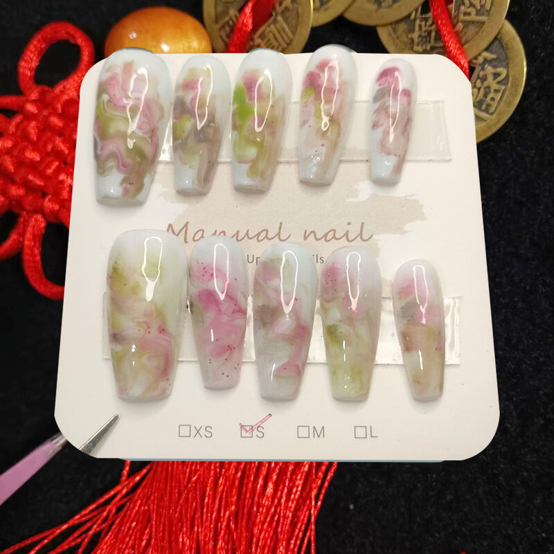 White as The Background Color Press on Nails Abstract Painting Style Pollution-Free Halo Dyeing False Nail Simple Decoration