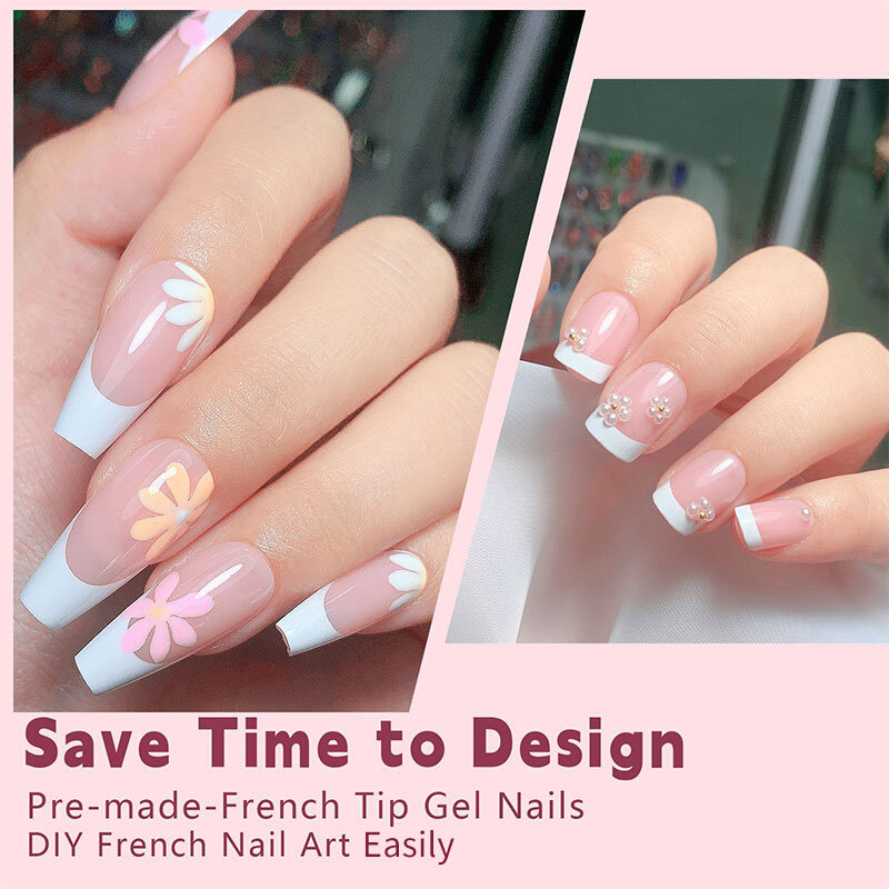 120 pz/scatola unghie finte francesi chiaro bianco rosa colore stampa su unghie a punta di mandorla indossabile rimovibile finto unghie finte estensione T