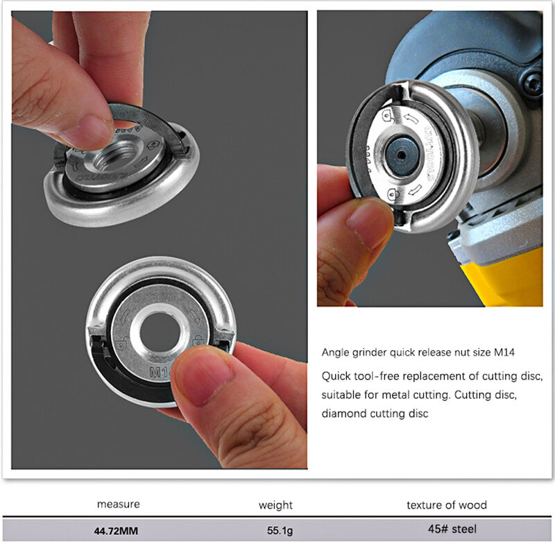 1Pc M14 Thread Angle Grinder Self-Locking Pressing Plate Angle Grinder Pressing Plate Quick Release Flange Nut Power Chuck Tools