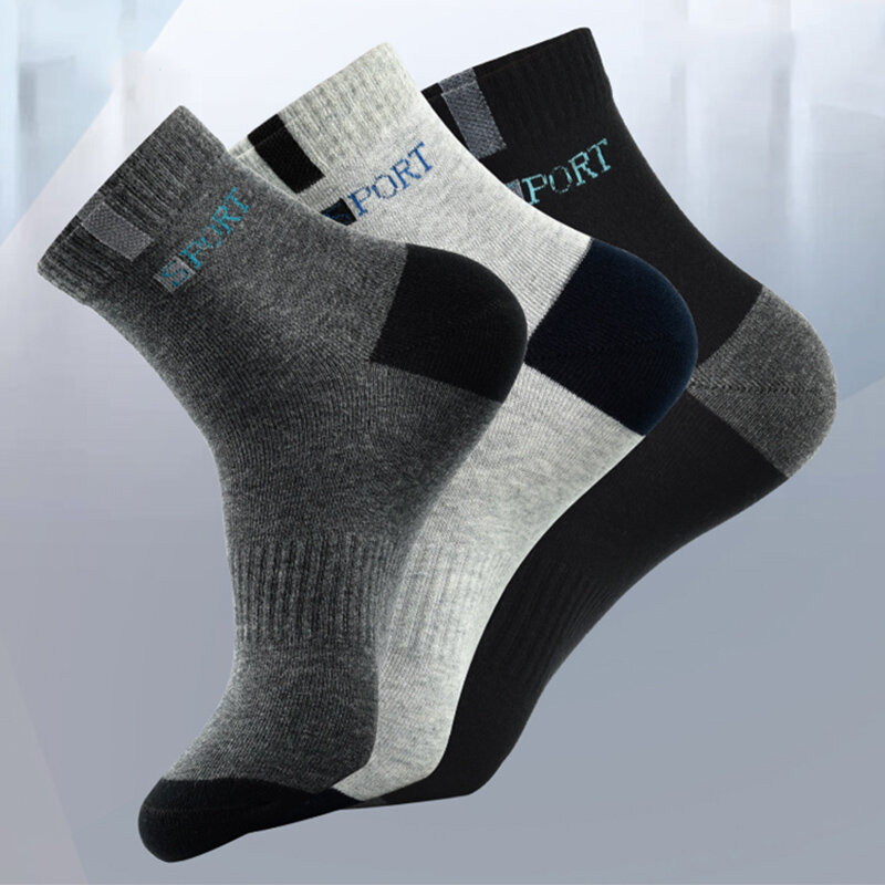 5Pairs Winter Bamboo Fiber Men's Socks Breathable Cotton Letter Sports Sock Breathable Deodorant Business Socks Size 37-45 Sox