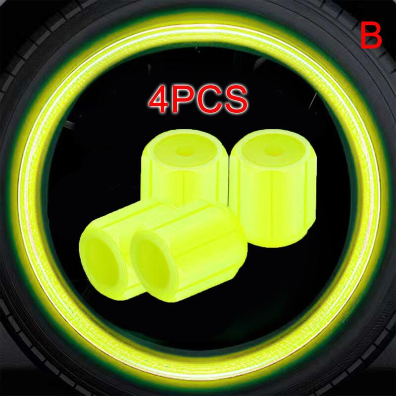 4 Pcs LuminousValve Caps Car Fluorescent Tire Valves Cap Glow In The Dark Car Motorcycle Bike Wheel Plug Tyre Hub Cover Decor