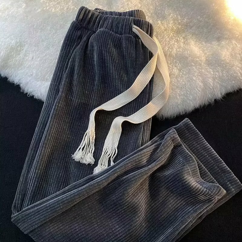 2024 nowy Design moda Streetwear luźne proste spodnie ze sznurkiem spodnie sztruksowe męskie wysokiej jakości casualowe spodnie Streetwear