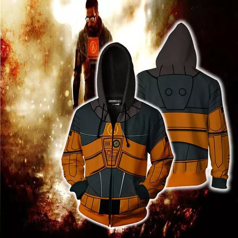 Game Half-Life Dr.Gordon Freeman 3D Print Hoodies Jacket for Men Spring and Autumn Coat Tops Cosplay Costume Christmas Gift