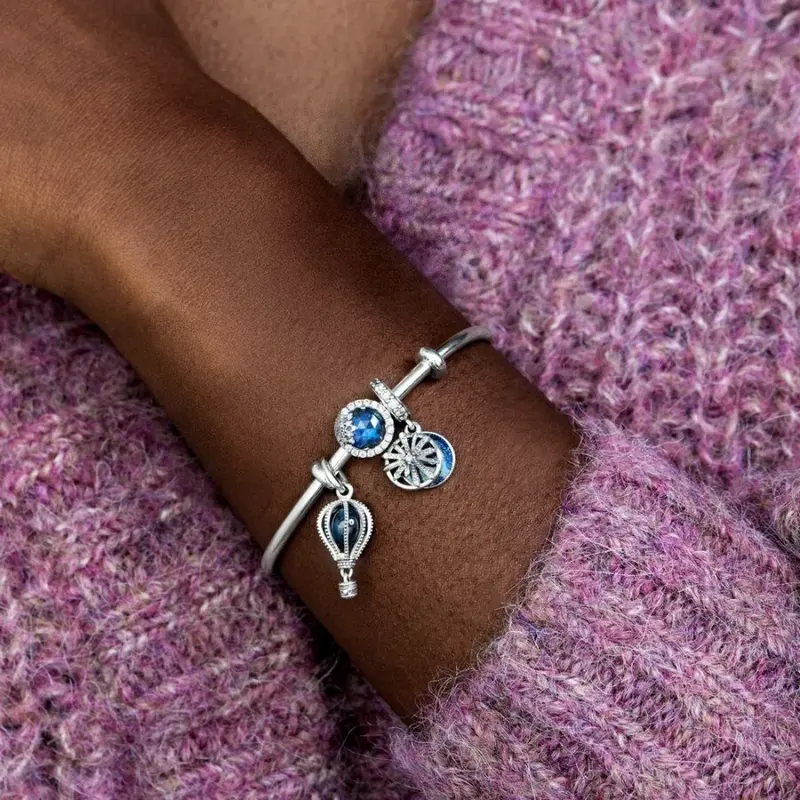 925 pulseira de prata pura frisada para as mulheres, pingente pequeno, logotipo original, jóias DIY, entrega gratuita, 2024