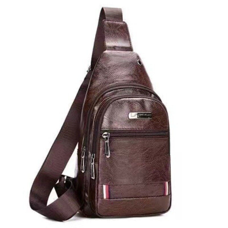Soft Leather One Shoulder Chest Bag for Men, Crossbody Bag, Student Travel Bag, Leisure Fashion, New, 2024