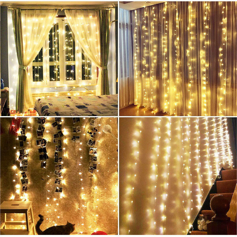 Tirai lampu LED, 3M/4M/6M LED untaian lampu dekorasi pesta pernikahan Natal karangan bunga Tahun Baru