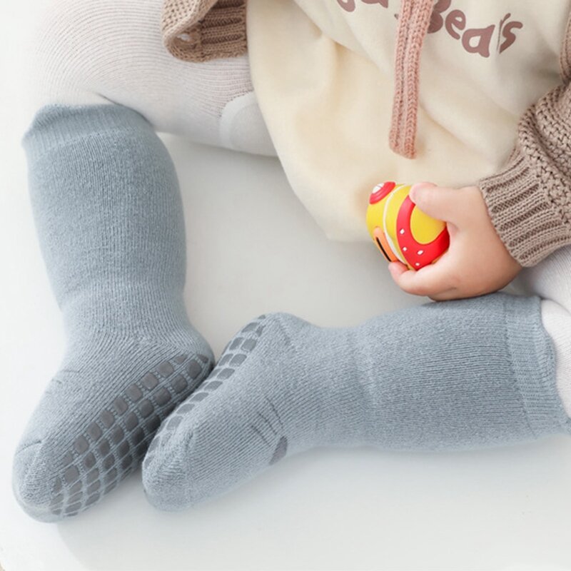 Calcetines antideslizantes de algodón para niños y niñas, medias con empuñaduras de goma para las cuatro estaciones, de 0 a 5 años, 1 par