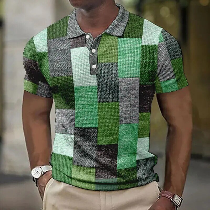 Camisa polo vintage masculina estampada em 3D, camisas casuais, tops de manga curta, camisetas grandes, blusa respirável, roupas de verão