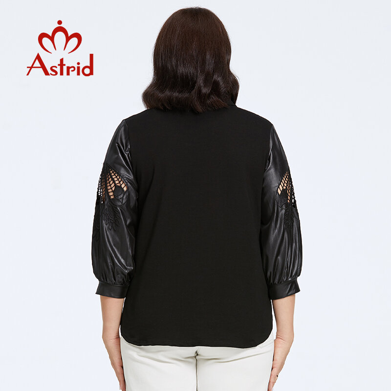 Astrid Women's Shirt 2023 Long Sleeve Cut Out Plus Size Pu Leather Top Woman Clothes Fashion Stitching Design Female Tee Shirt