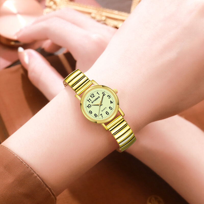 Synoke-女性用腕時計,小さなダイヤル,超薄型クォーツ,合金ストラップ,簡単に着用,女性用腕時計