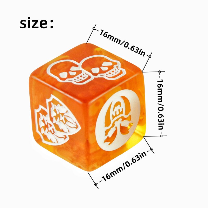 Game Dice 4pcs- 10pcs D6 Dice Transparent Orange with White pattern for Board Game Table Game
