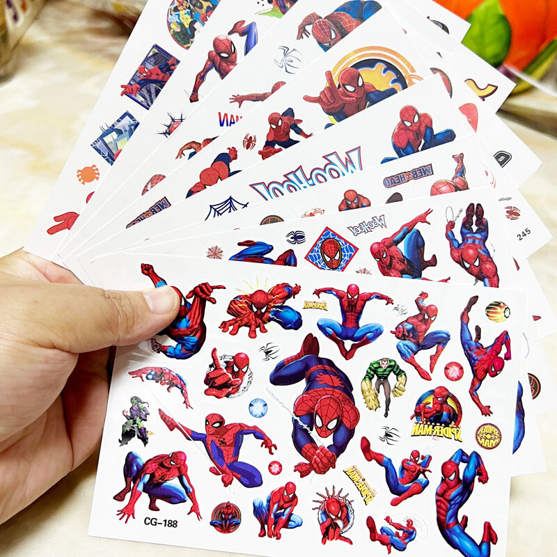 New Marvel Spiderman Tattoo Stickers Anime Spider-Man Cartoon Tattoo Sticker Kids Birthday Party  Gifts Body Art Tattoo