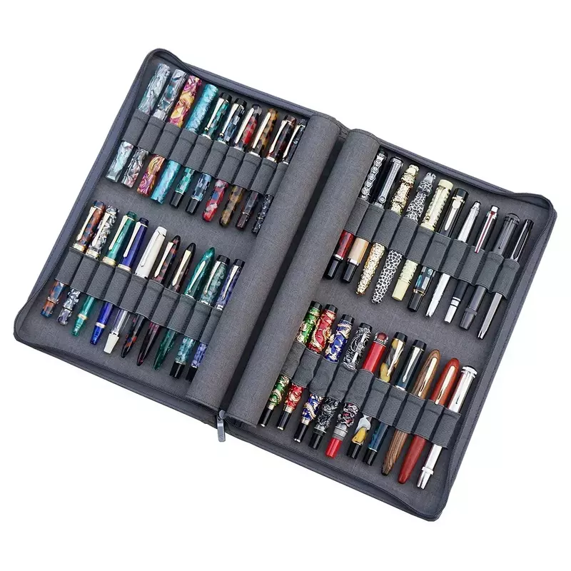 KACO 펜 케이스, 40 만년필/롤러볼펜 사용 가능, 회색 파우치, 연필 가방 케이스 홀더, 방수 보관 정리함