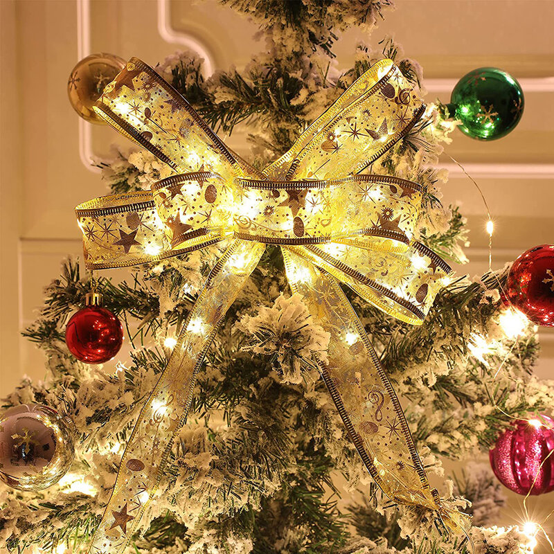 クリスマスリボンストリングライト、木の装飾品、電池操作、結婚披露宴、壁の装飾、16フィート、50 LED