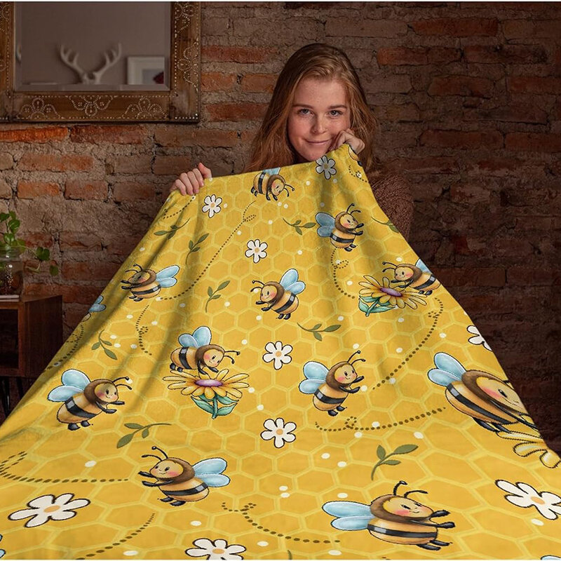 Nome personalizzato coperta di api gialle regalo di testo personalizzato peluche morbida coperta di nappe personalizzata leggera sfocata