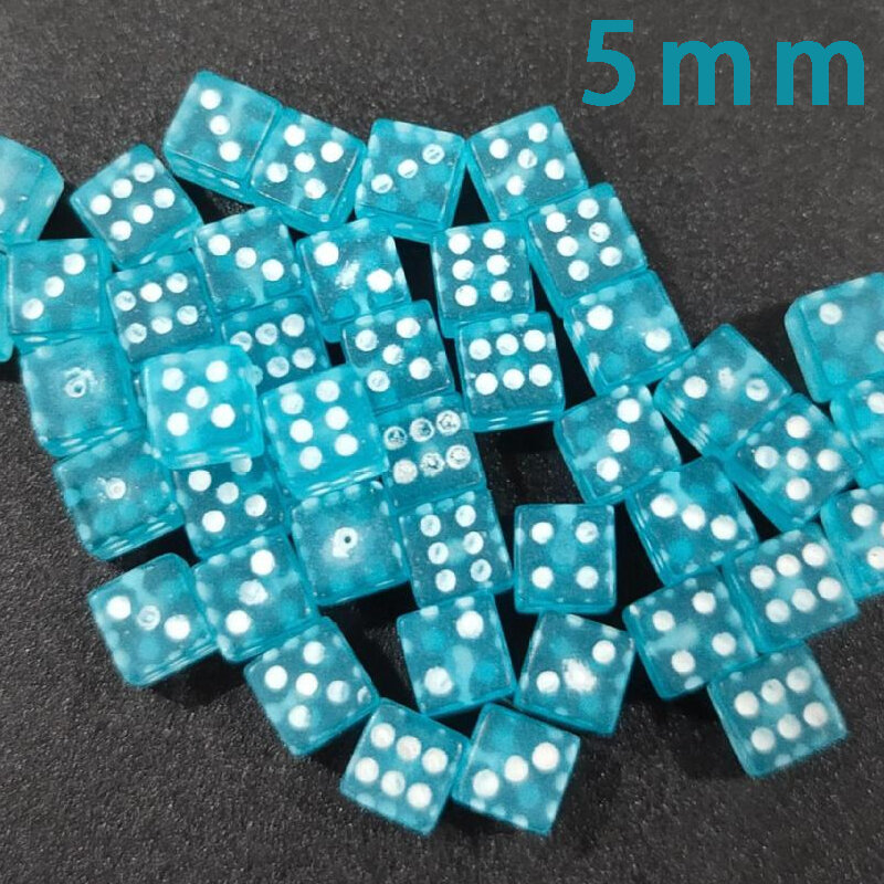 Dados padrão brancos para o jogo de tabuleiro, ângulo reto, ponto D6, cubo de seis lados, acessórios plásticos, 5x5x5mm, 100pcs, 6 cores