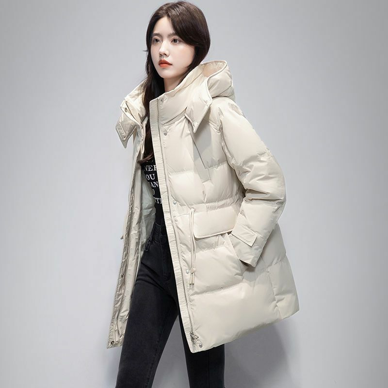 Jaket Bawah Wanita 2022 Musim Dingin Baru Korea Selatan Longgar Berkerudung Hangat Putih Bebek Bawah Jaket Wanita Jaket untuk Mantel Wanita