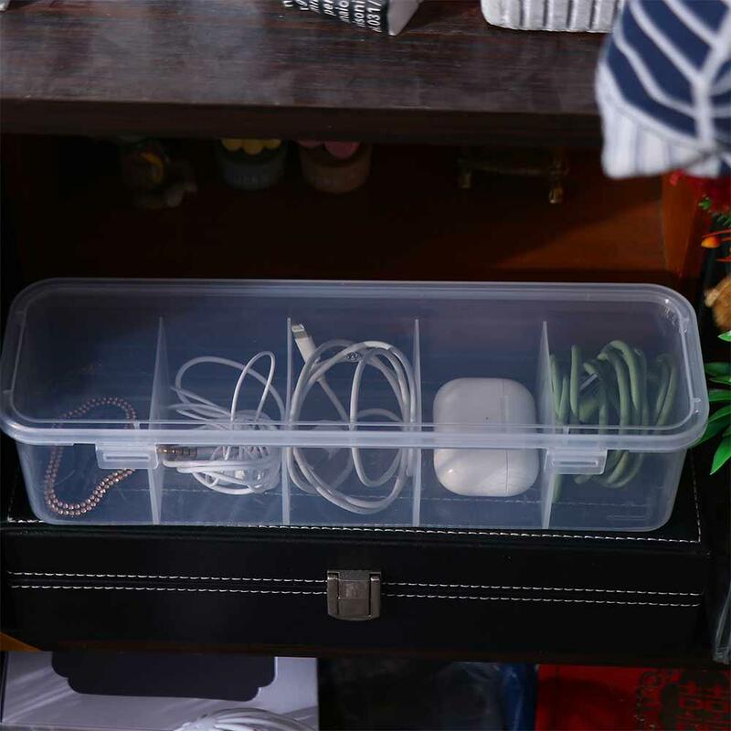 Caja de almacenamiento transparente para cables de datos, organizador de escritorio impermeable, contenedor de plástico a prueba de polvo, funda abatible de 5 rejillas, ropa interior