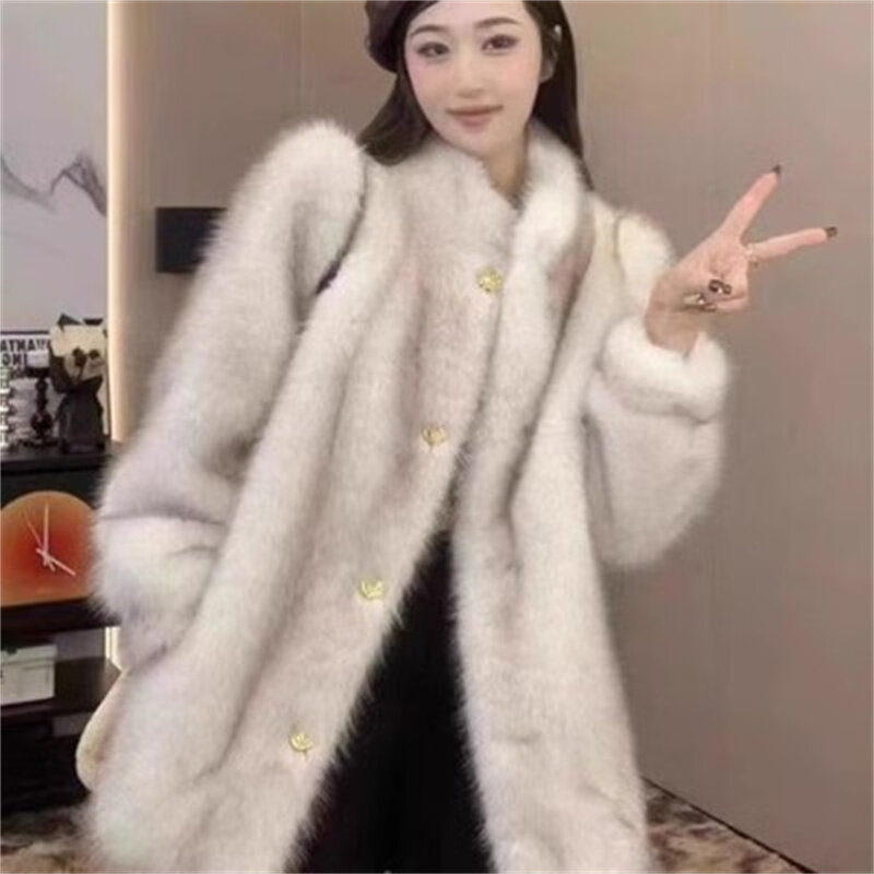 2023 autunno e inverno nuova imitazione volpe Mao Mao cappotto di pelliccia manica lunga versione coreana sciolto temperamento signore capispalla
