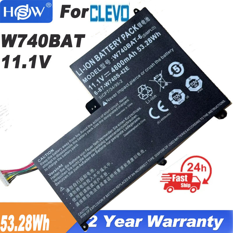 W740BAT-6 batterie d'ordinateur portable Pour Clevo Schenker W740S S413 W740SU 6-87-W740S-42E2 3ICP7/34/95-2 W740BAT-6 11.1V 53,28 Wh batterie