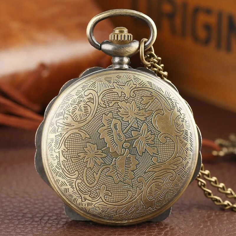 Pesona berbentuk kerang kalung perunggu jam saku kuarsa Analog angka Arab Dial antik bergaya liontin jam uniseks