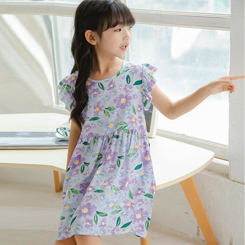 女の子の通気性のあるドレス,花柄のプリントが施された素敵なカジュアルドレス,新しい夏のコレクション100-170