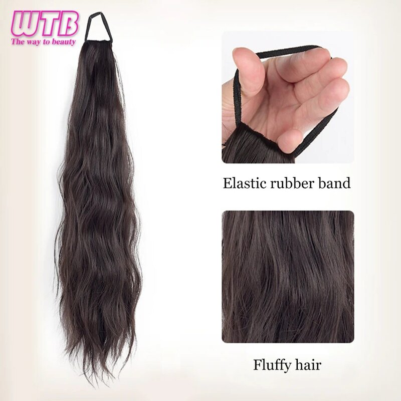 Синтетический парик для конского хвоста, длинные волосы для ленивых, Завязывающиеся Кольца для волос, с низким натуральным микро-роллом, стандартная деталь, подходит для женщин