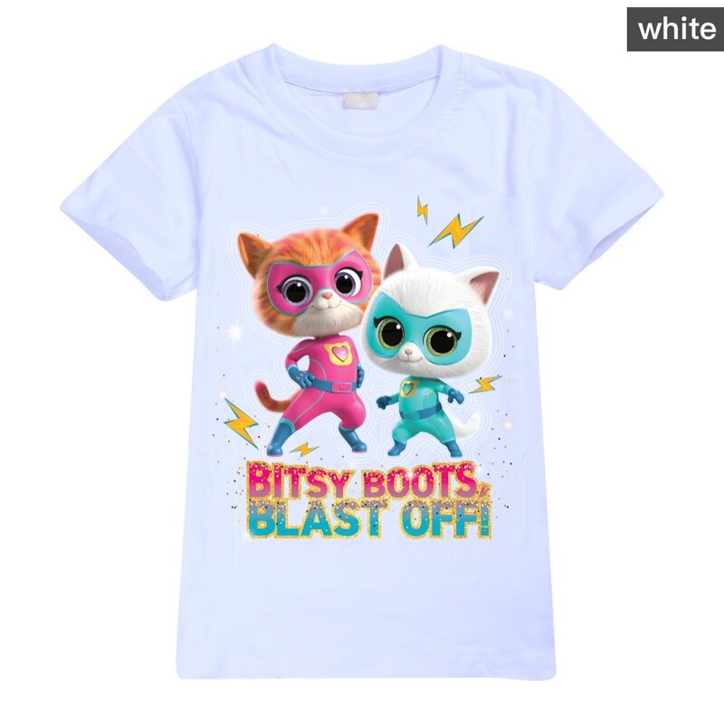 Nowa gra Super Kitties ubrania dla dzieci letnie chłopięce bawełniane T koszula małe dziewczynki z krótkim rękawem topy 2 ~ 14 lat