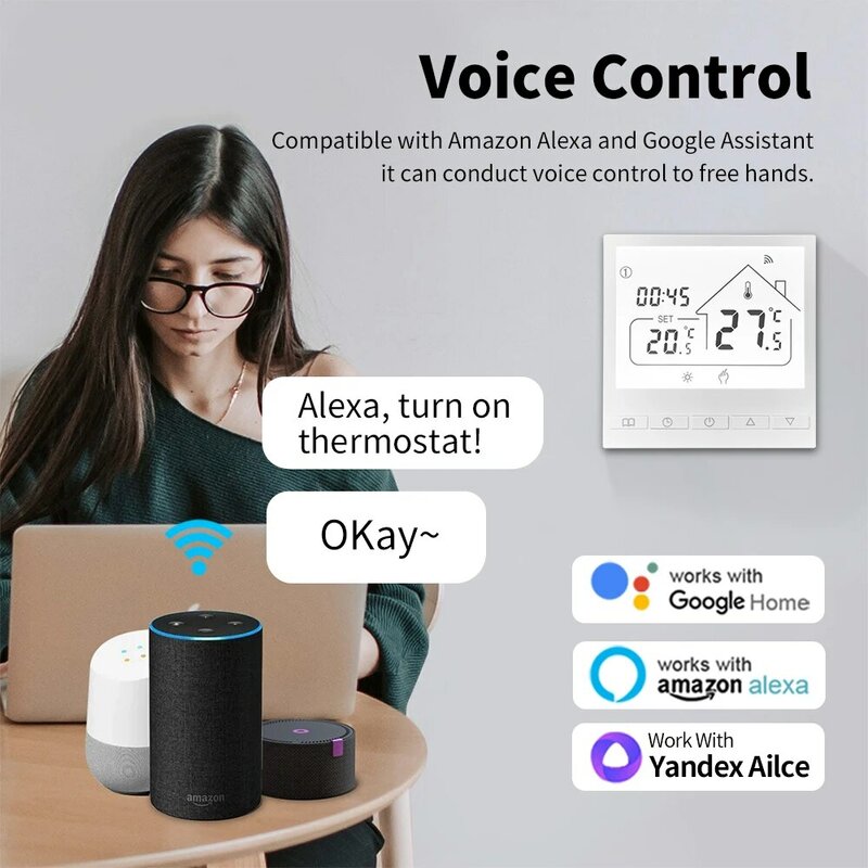 Tuya Smart WiFi ThermoandreWater/Gas Bomicrophone, contrôleur de température de chauffage de l'eau au sol électrique pour Google Alexa Yandex Alice