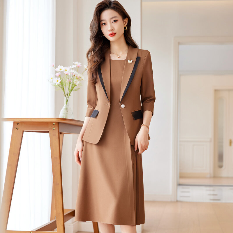 Women Elegant Chic Dress Suits Office Ladies Blazer Tops And Sundress Two Pieces Set Matching Traf Female Large S-5XL Clothes
