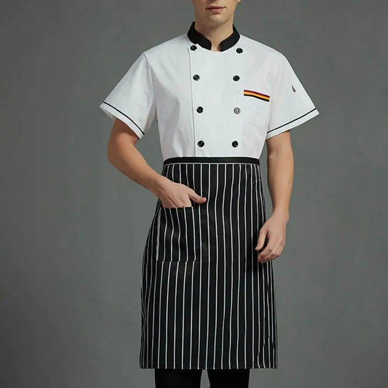 Conjunto de delantal de Chef de mezcla de algodón, camisa de Chef profesional, conjunto de delantal de manga larga de doble botonadura para cocina y panadería