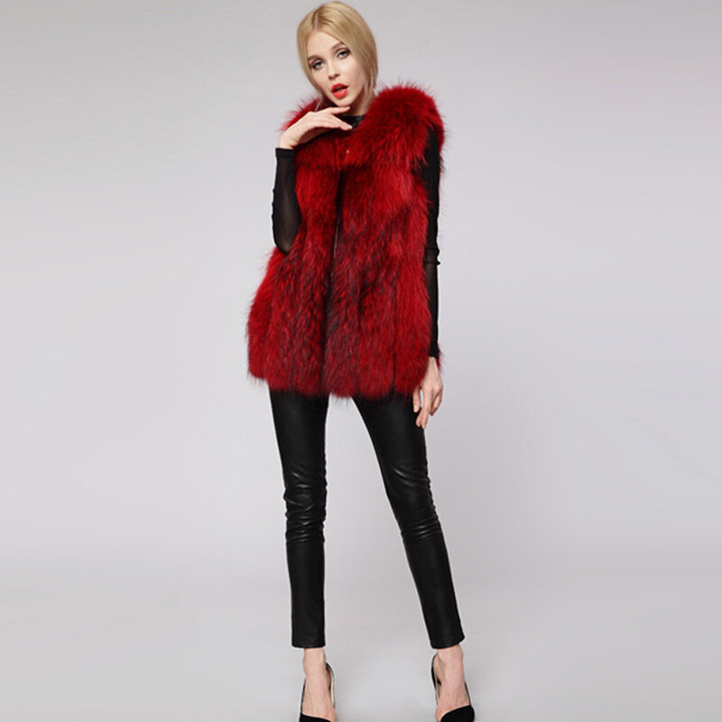 Big Fox Fur Long Vest Solid Color Autumn and Winter New Faux Fur Vest Vest Women's Waistcoat Fur Coat