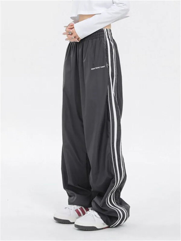 Calças de pista homens tecnologia sweatpants perna larga joggers mulheres streetwear techwear carga harajuku coreano parachute calças roupas y2k