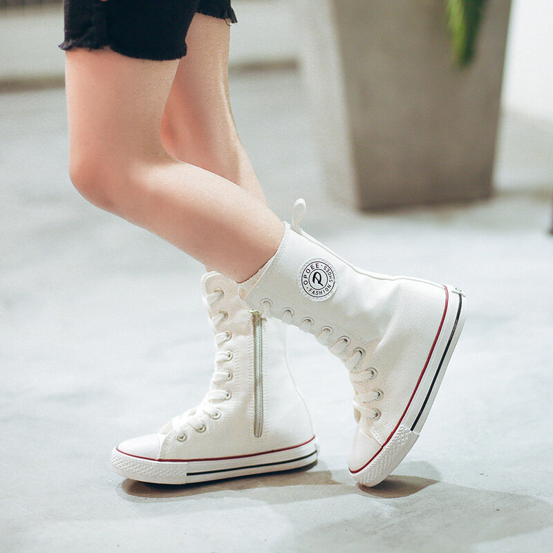 Zapatillas clásicas de lona para niño y niña, Zapatos altos de primavera y otoño, color blanco y negro