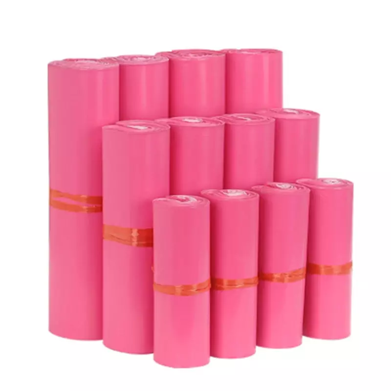 Bolsa de plástico PE autosellada, sobre de polietileno rosa claro, bolsas de mensajería Postal impermeables, paquete de entrega, 50 unids/lote