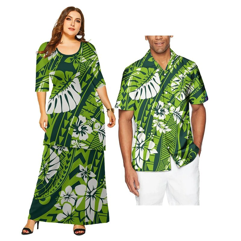 Mulheres e homens Vintage Samoa Polinésia Tribal Print Custom Oversized Couple Outfits, vestidos sexy com camisas para exterior