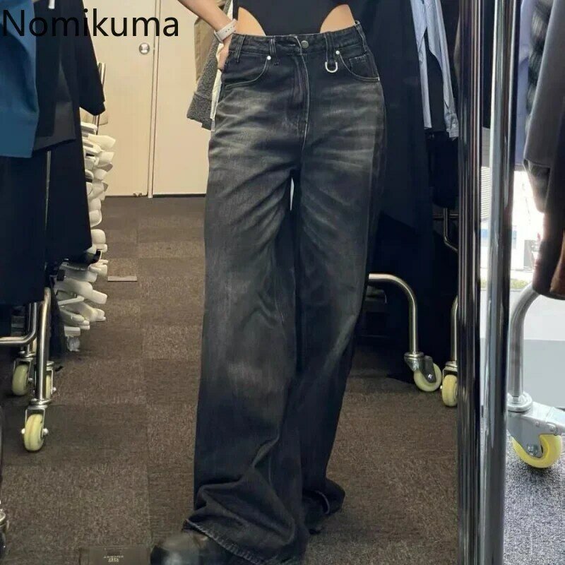 Pantalon Femme Herbst Winter weites Bein Hosen hoch taillierte lose Jeans Frau Vintage Street Fashion Harajuku Y2k Hose Hose