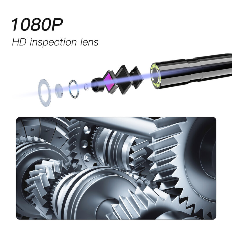 Câmera endoscópio industrial, Lente LED para Car Pipe Sewer, Inspeção Borescope, IP68 impermeável, 2.8 na tela IPS, 8mm, 5.5mm, HD1080P