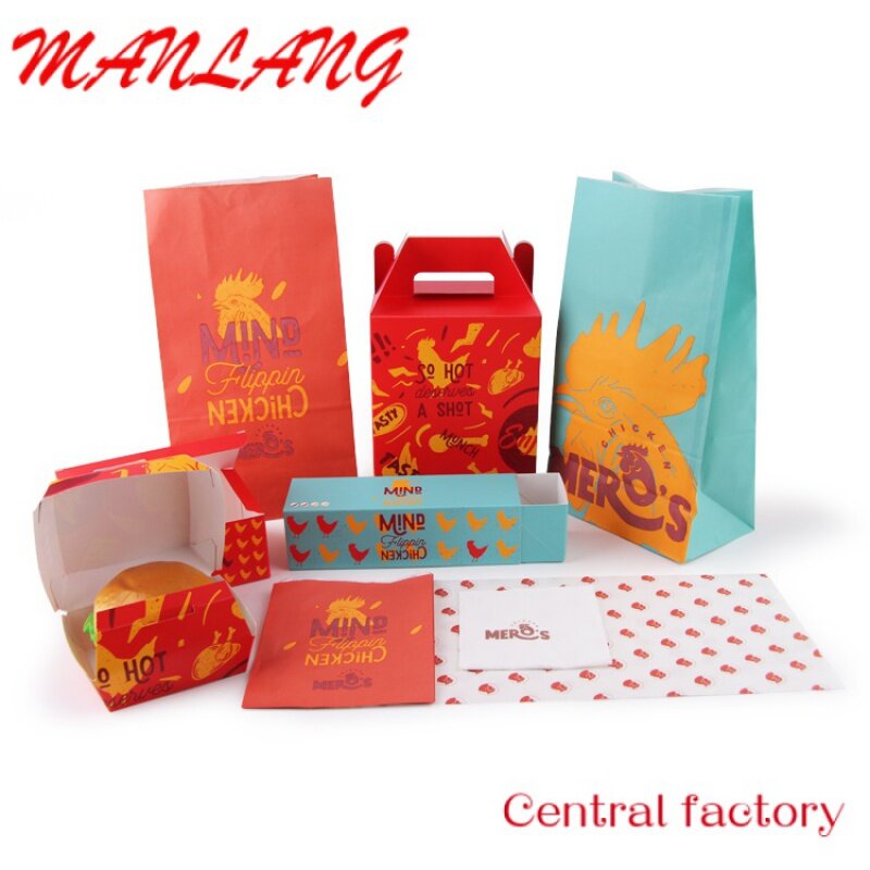Custom  Custom Print Logo Fried Chicken Fish And Chips Burger Hot Dog Tray Kraft Catering Pizza Packaging Paper Take Away Food B