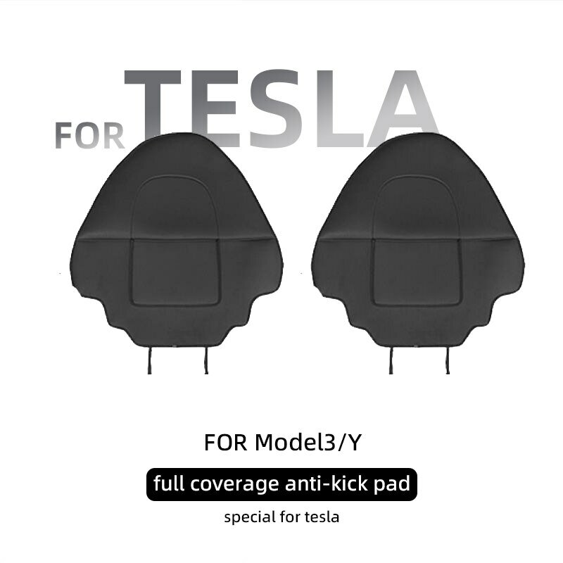 Protetor de assento do carro para Tesla, Anti-Kick Mats, couro preto, acessórios interiores, assento traseiro para criança, Tesla Model Y 3