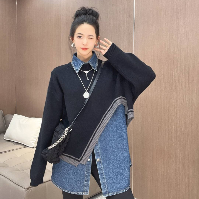 Maglione Pullover Versatile irregolare personalizzato donna primavera e autunno coreano manica lunga capispalla allentata O collo maglione