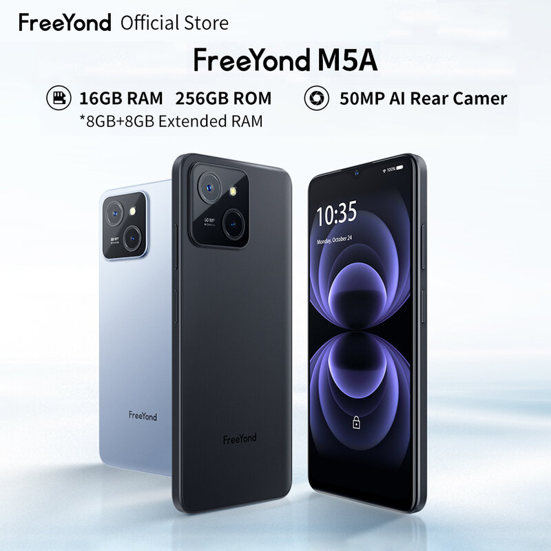 FreeYond 2023 휴대폰, M5A 256GB ROM, 8GB RAM, 50MP 휴대폰, 6.6 인치 디스플레이, 안드로이드 13 셀룰러 옥타코어, 5000mAh 고속 충전, 신제품