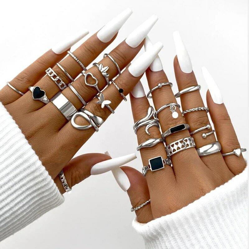 Conjunto de anillos de Metal para mujer, joyas versátiles de moda y minimalistas para fiestas diarias, 23 piezas